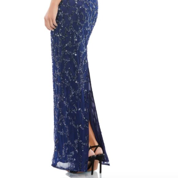 MAC DUGGAL 54781 SLEEVELESS BEADED V-NECK COLUMN MIDNIGHT GOWN sz 12 - Picture 4 of 7